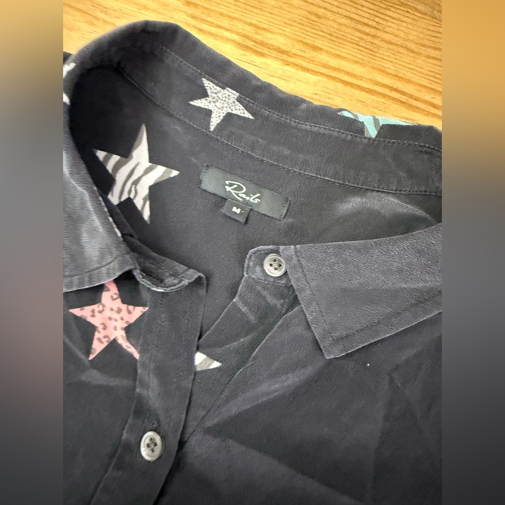 Rails Kate Animal Star Black Silk Button Down Shirt - Picture 5 of 6